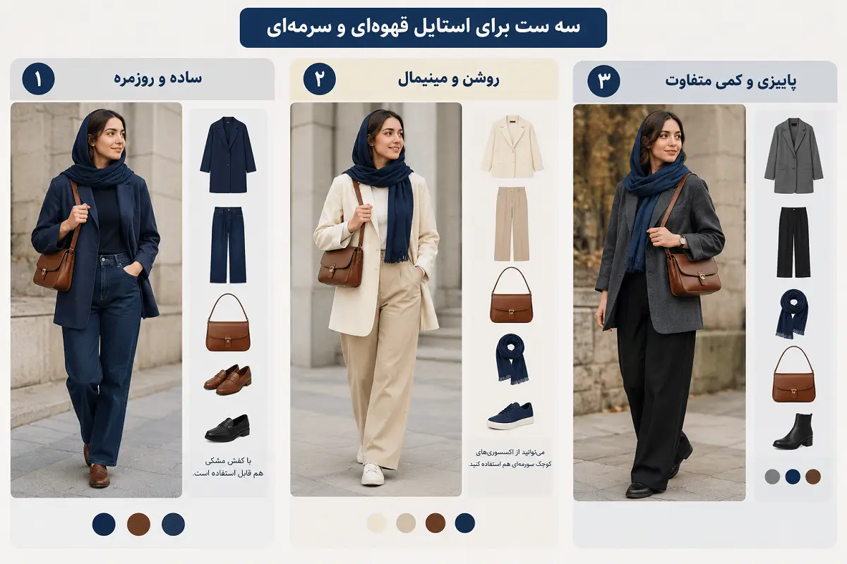 استایل پاییزی با رنگ سورمه ای و قهوه ای