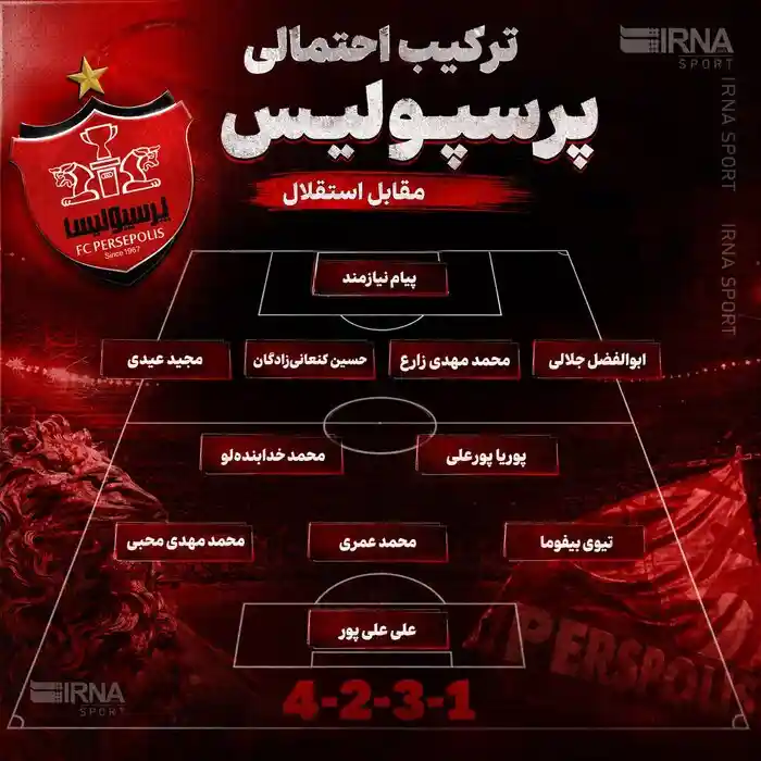 ترکیب احتمالی پرسپولیس مقابل استقلال ترکیب احتمالی پرسپولیس مقابل استقلال