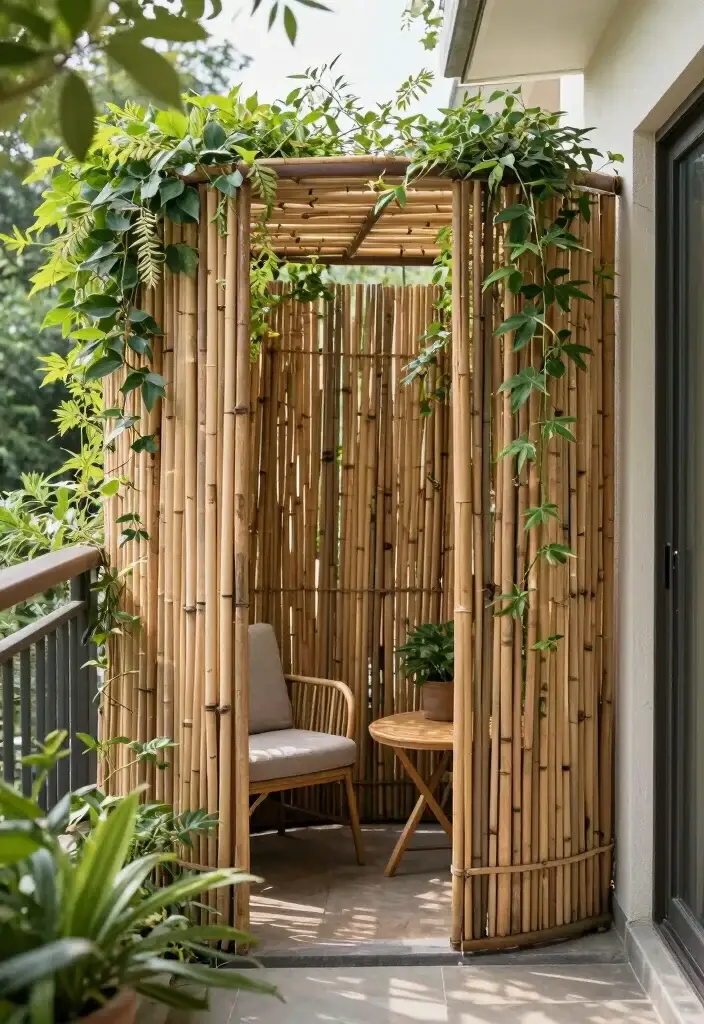 فضا سازی دنج دونفره ترند و با حصیر boho-small-balcony-decor
