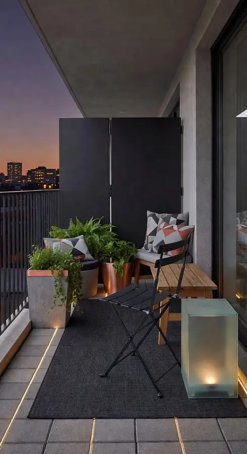 دکوراسیون ساده و مینیمال بالکن کوچک با رنگ های هماهنگ minimal-small-balcony-decor