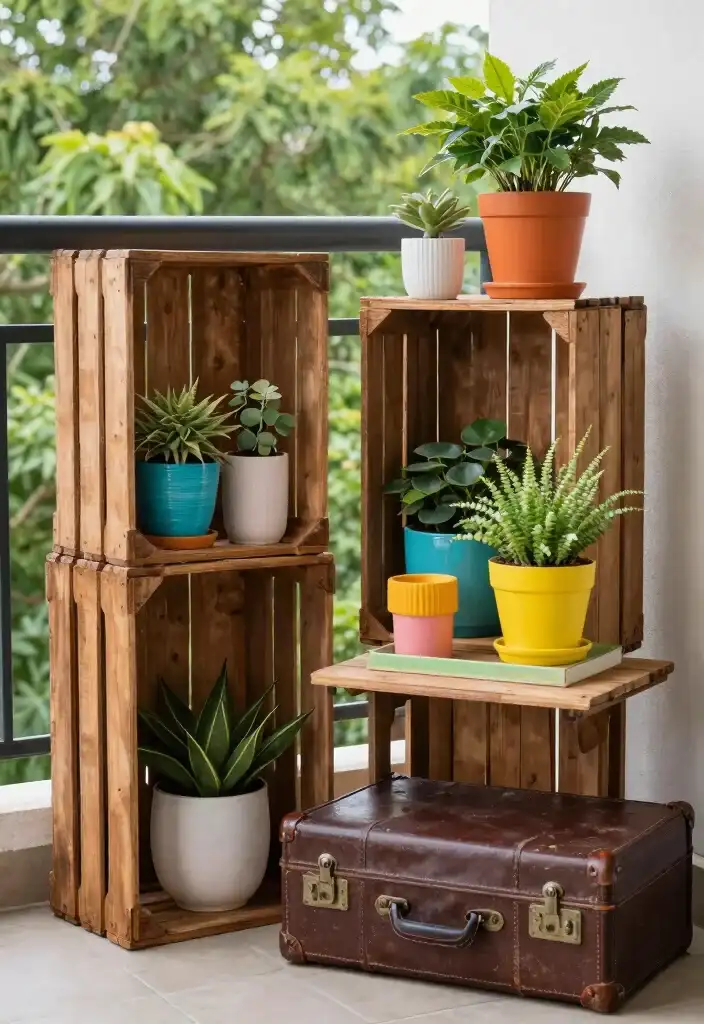 تزیین بالکن کوچک با گیاهان سبز و گلدان های زیبا small-balcony-folding-furniture