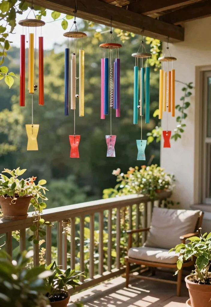 تزیین بالکن با آویز های ساده وزیبا small-balcony-mirror-decor